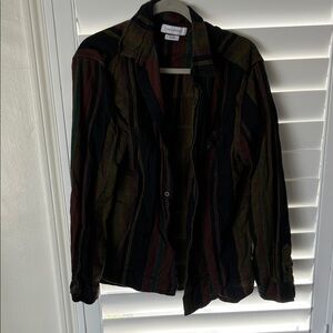 Urban Outfitters Black Striped Overshirt with Green and Brown Accents